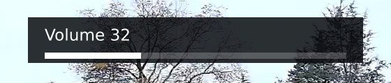 A small dark bar over treetops reading Volume 32 with a short progress line under it